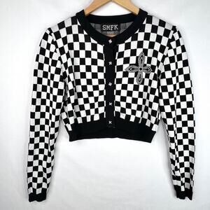 SMFK Checkered Cross Cropped Cardigan